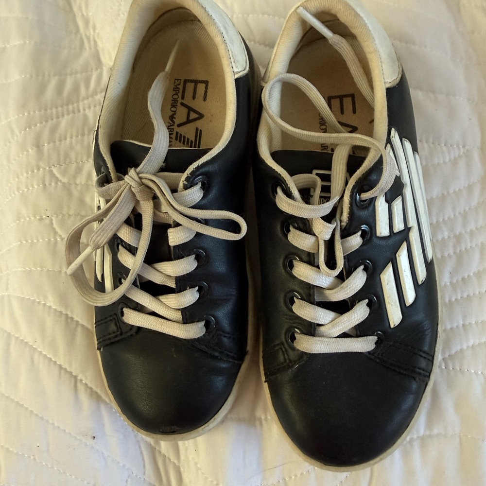 Emporio Armani White Canvas Lace-Up Sneaker with Black Logo